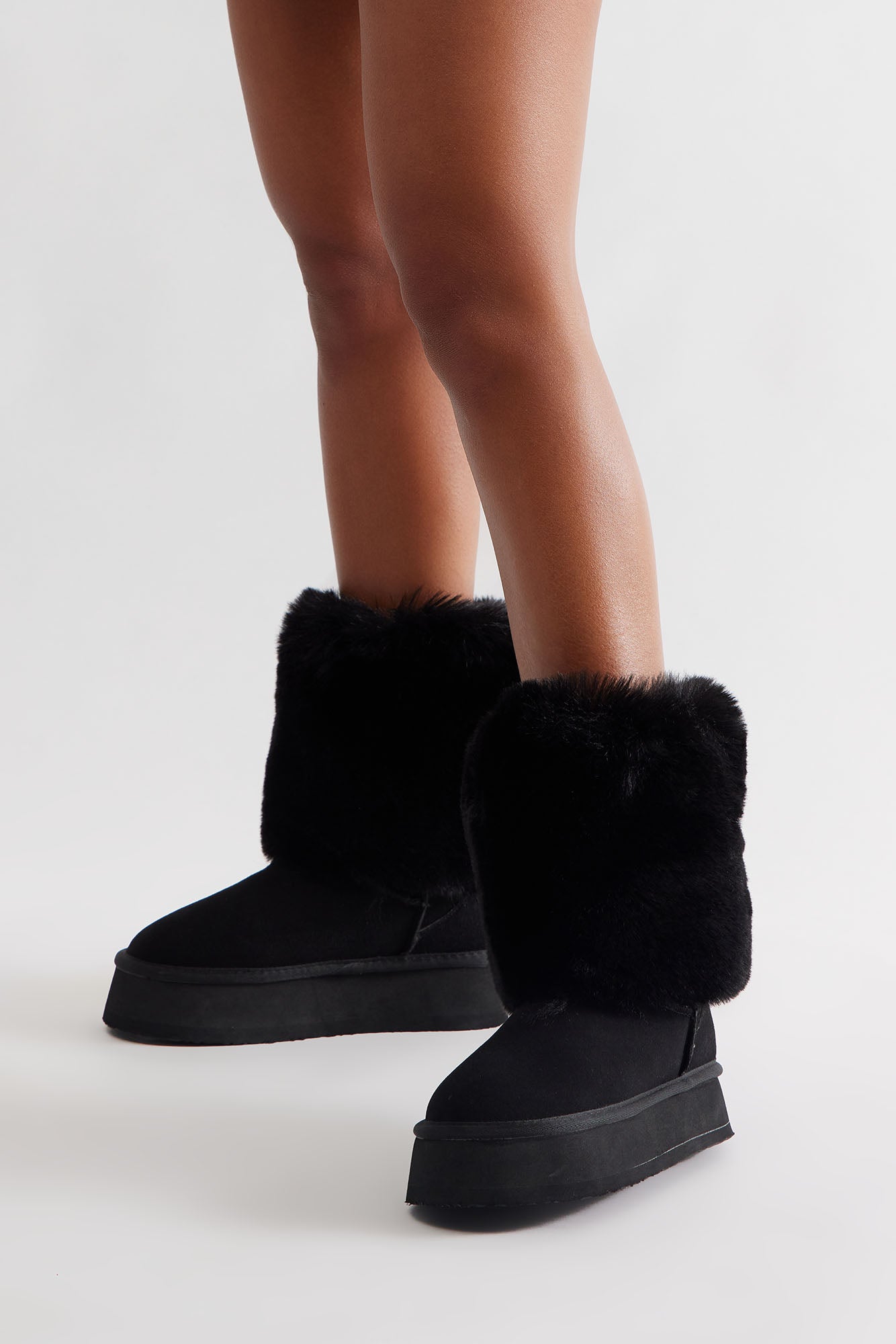 December Faux Fur Platform Booties - Black