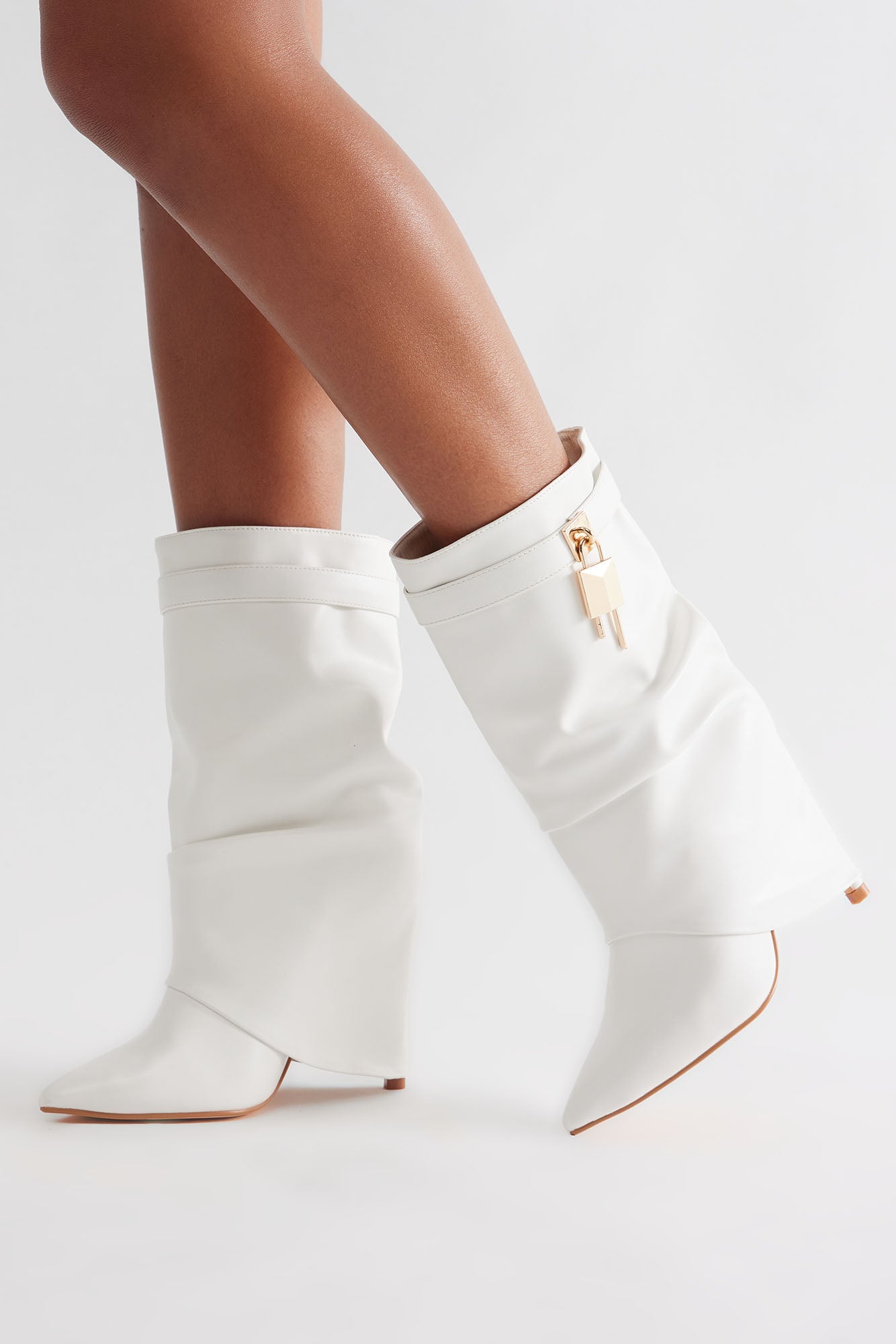 Crue Ruched Overlay Boots - Ivory