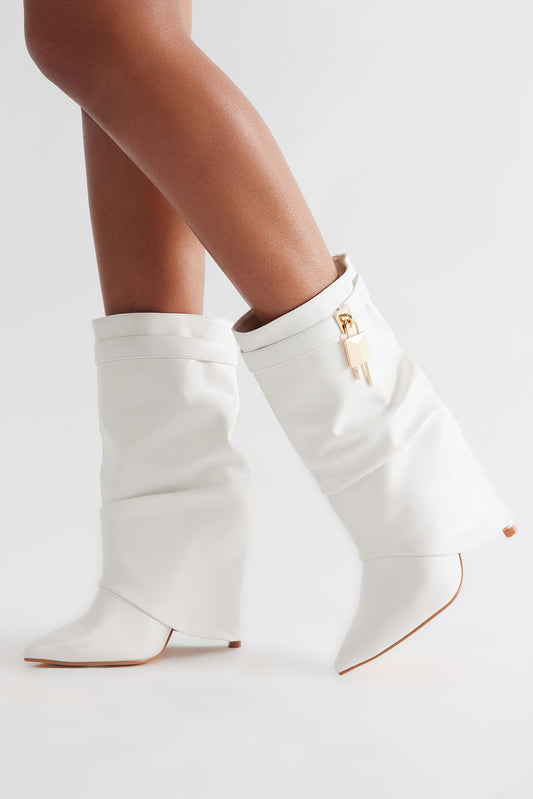 Crue Ruched Overlay Boots - Ivory