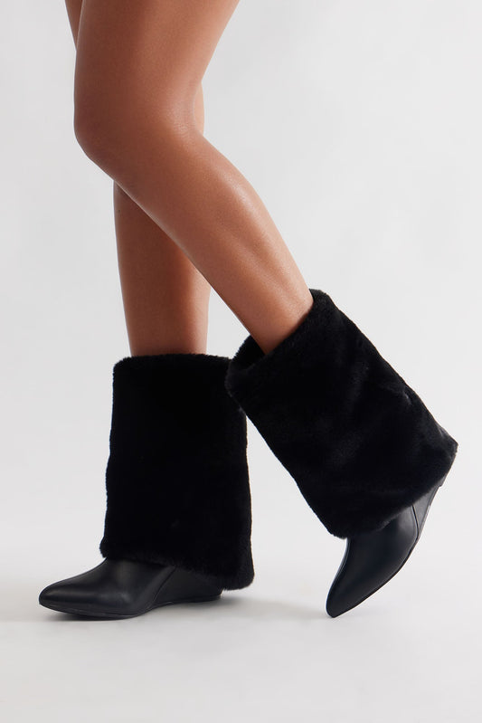 Iceberg Faux Fur Booties - Black