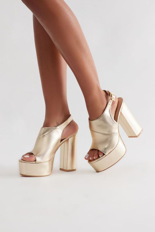 Kona Ankle Strap Platform Heels - Gold