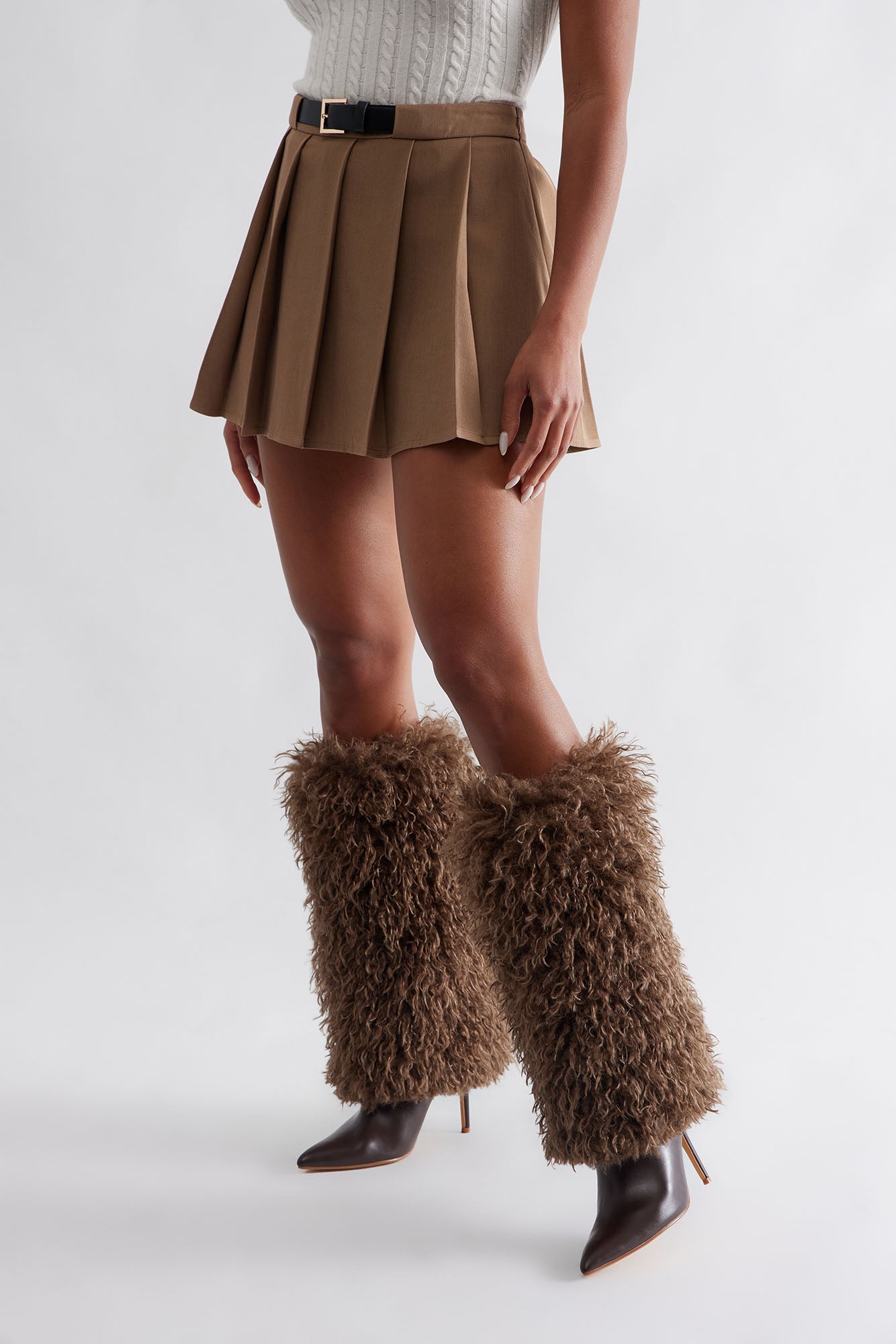 Ames Faux Fur Overlay Boots - Chocolate