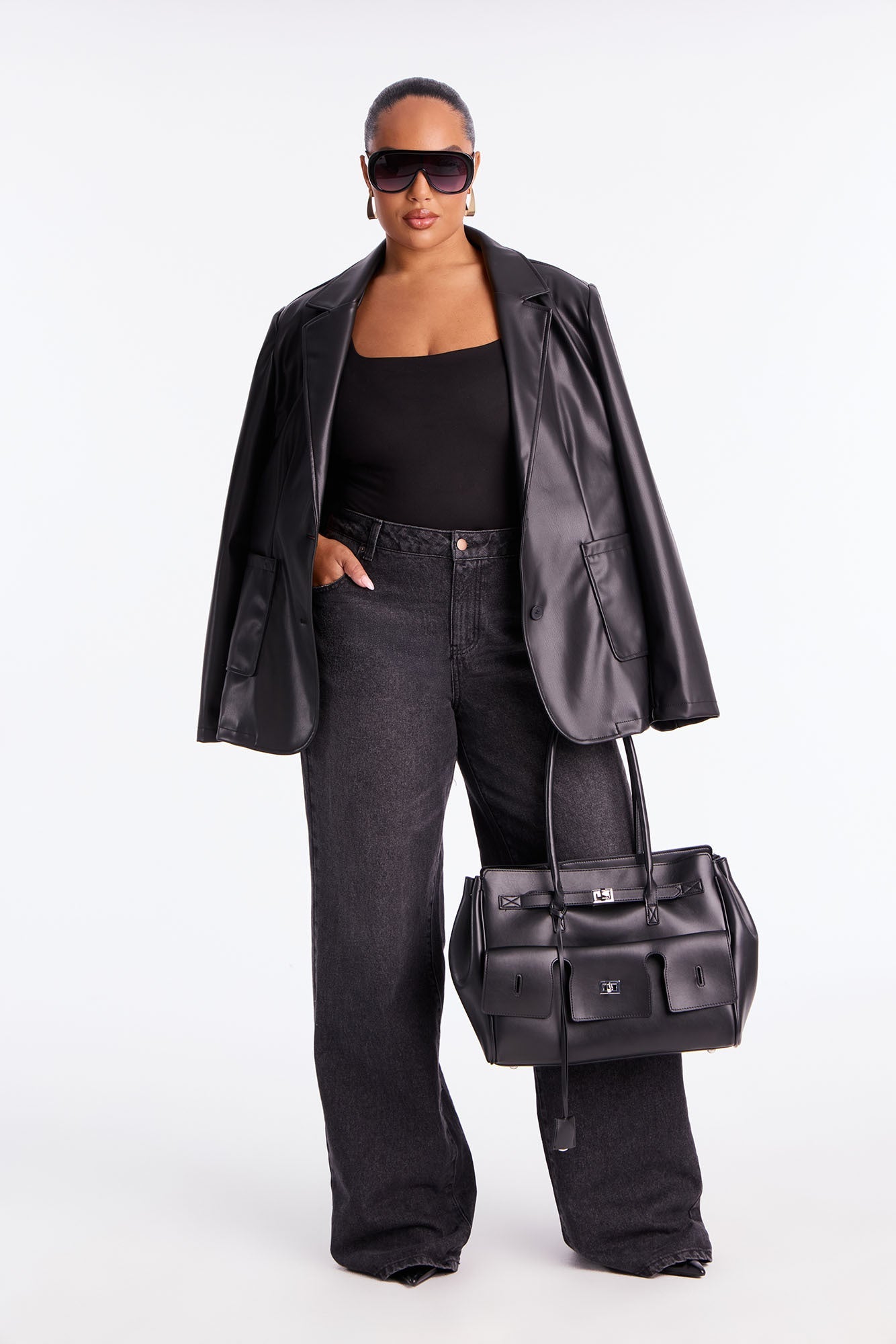 Understated Charm Faux Leather Blazer - Black