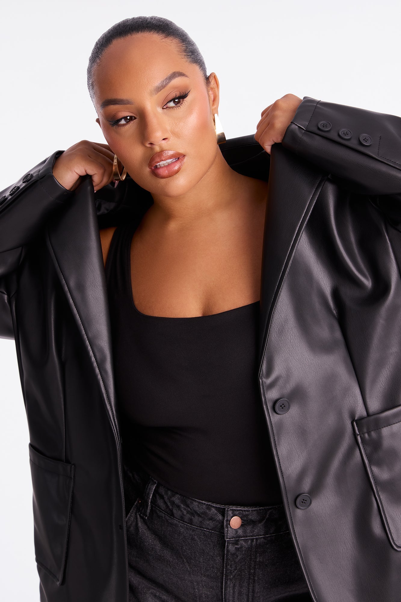 Understated Charm Faux Leather Blazer - Black