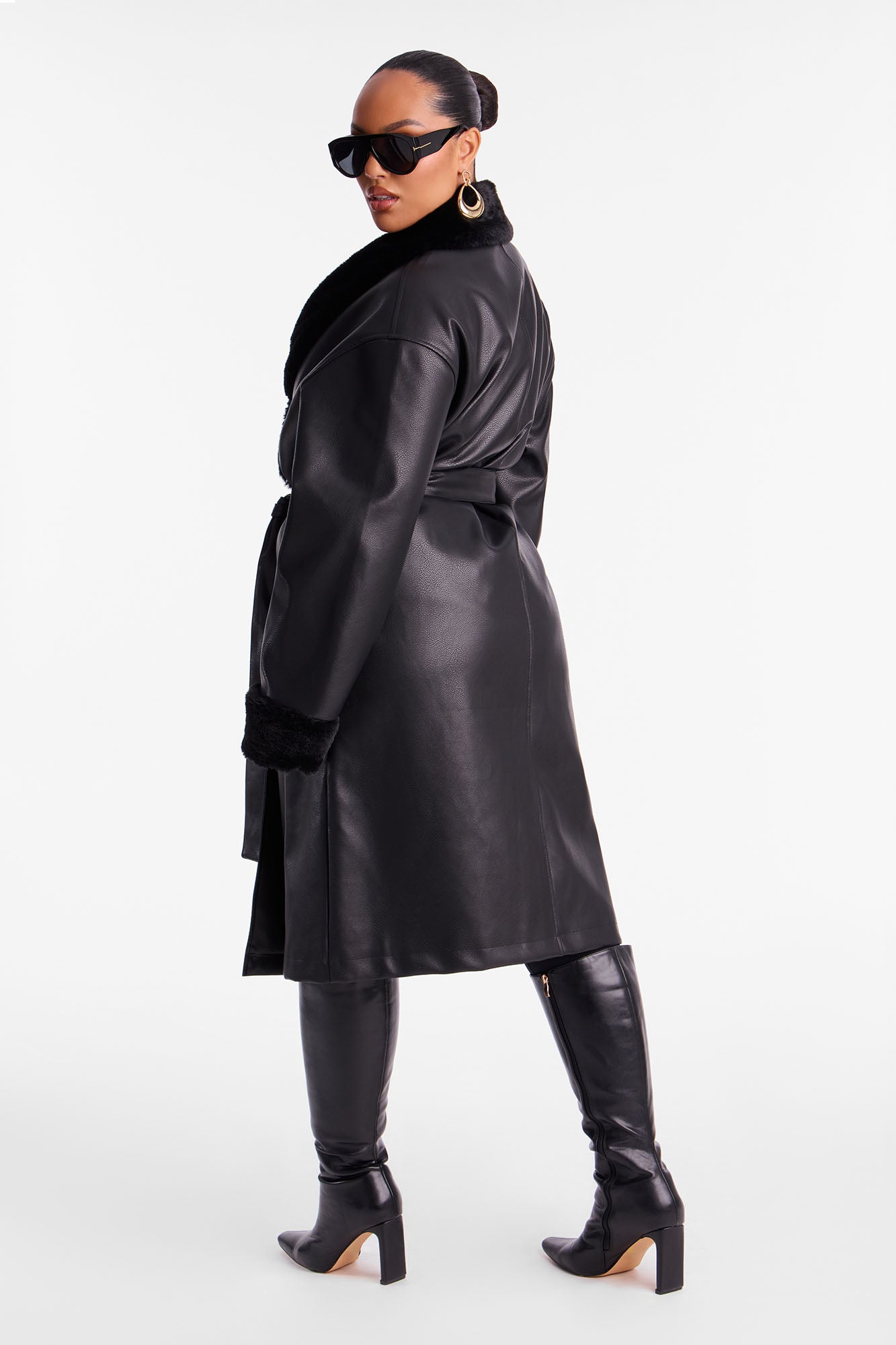 Tara Faux Leather Trench Coat - Black