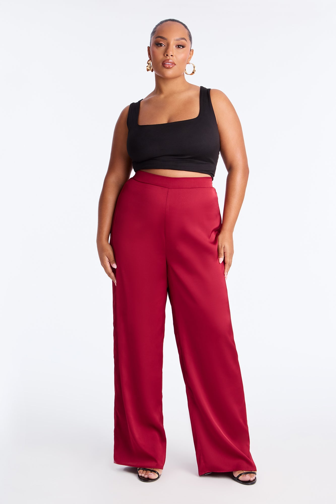 Claudia Satin Wide Leg Pant 32″ - Red