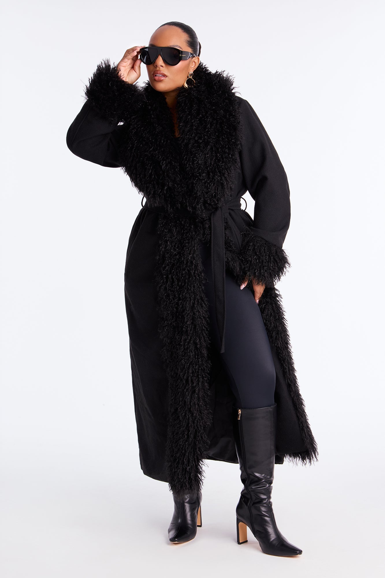 Downtown Manhattan Fur Trim Coat - Black