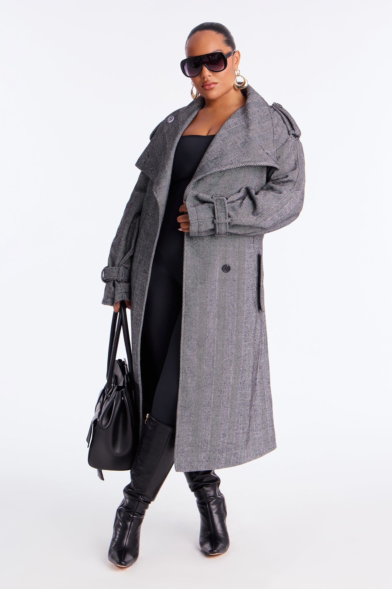 Working Overtime Belted Trench Coat - Black/combo
