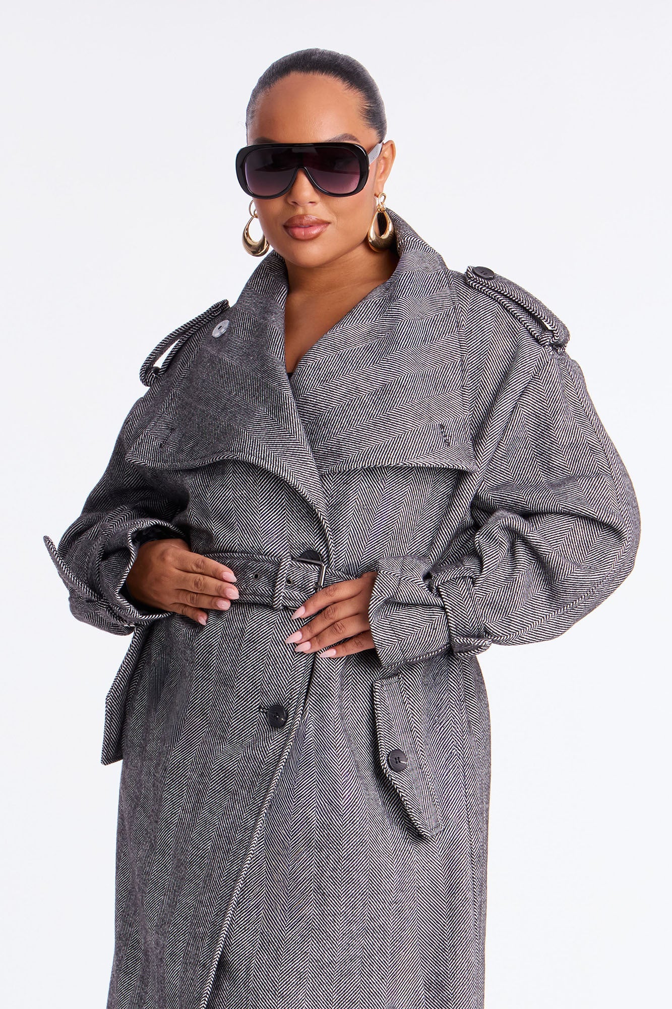 Working Overtime Belted Trench Coat - Black/combo