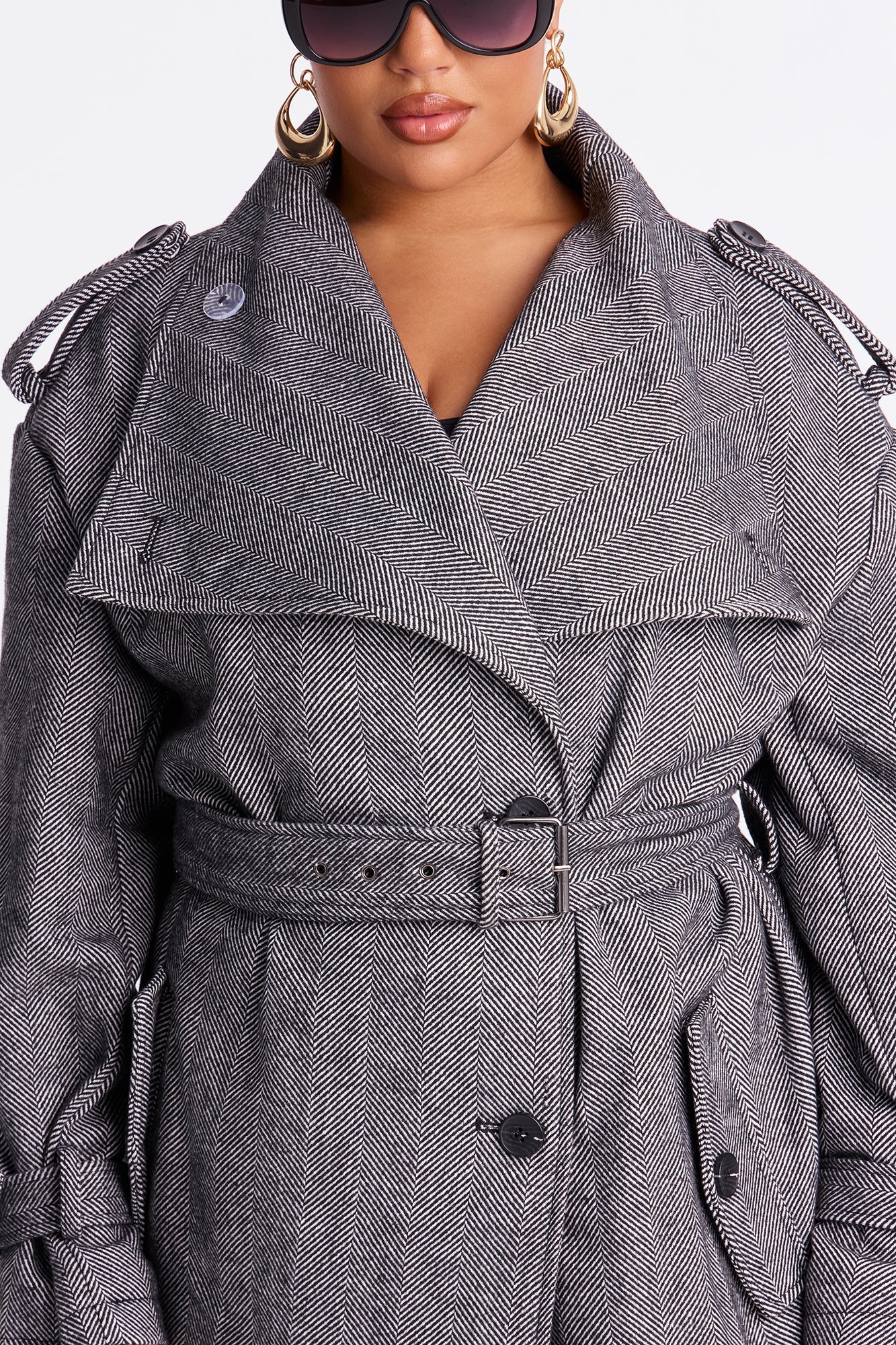 Working Overtime Belted Trench Coat - Black/combo