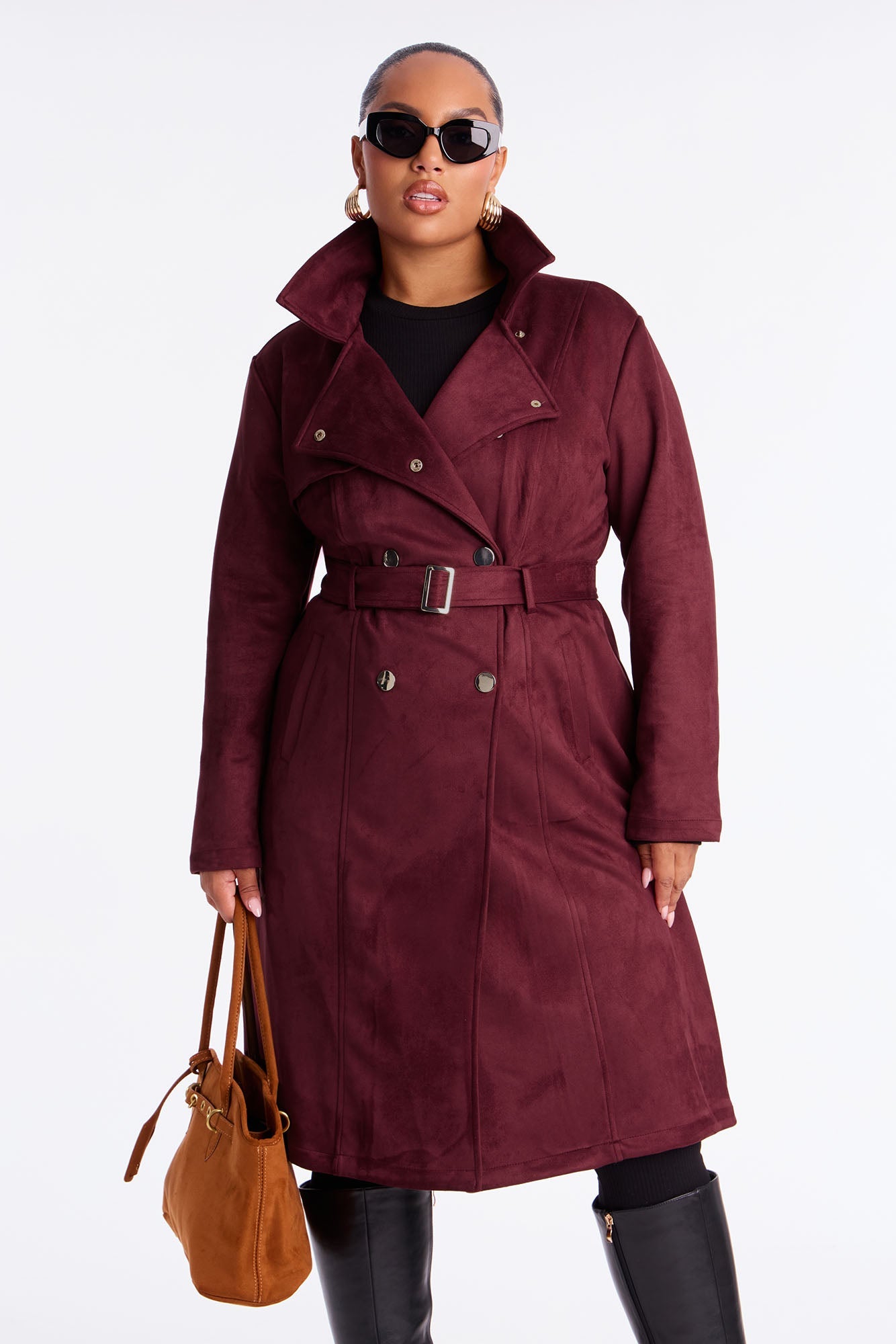 Belt Your Heart Trench Coat - Wine