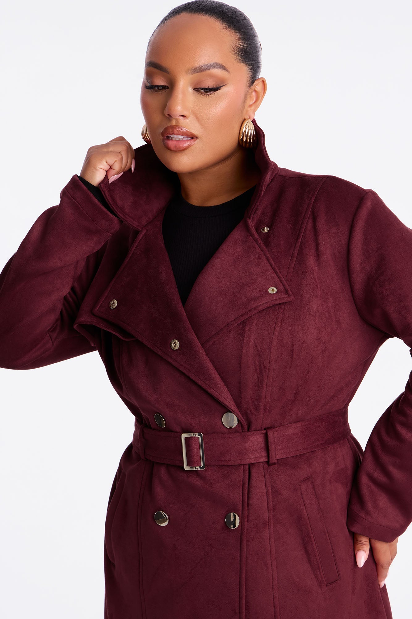 Belt Your Heart Trench Coat - Wine