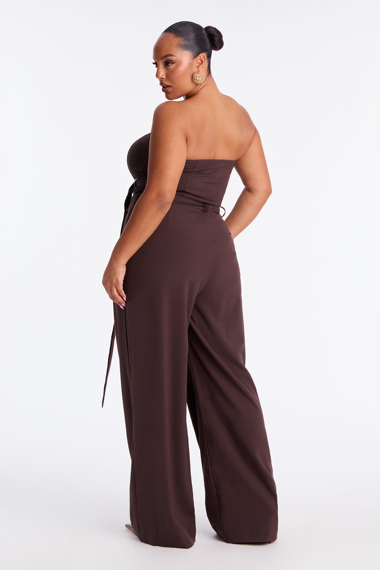 Late For Work Wide Leg Jumpsuit - Chocolate