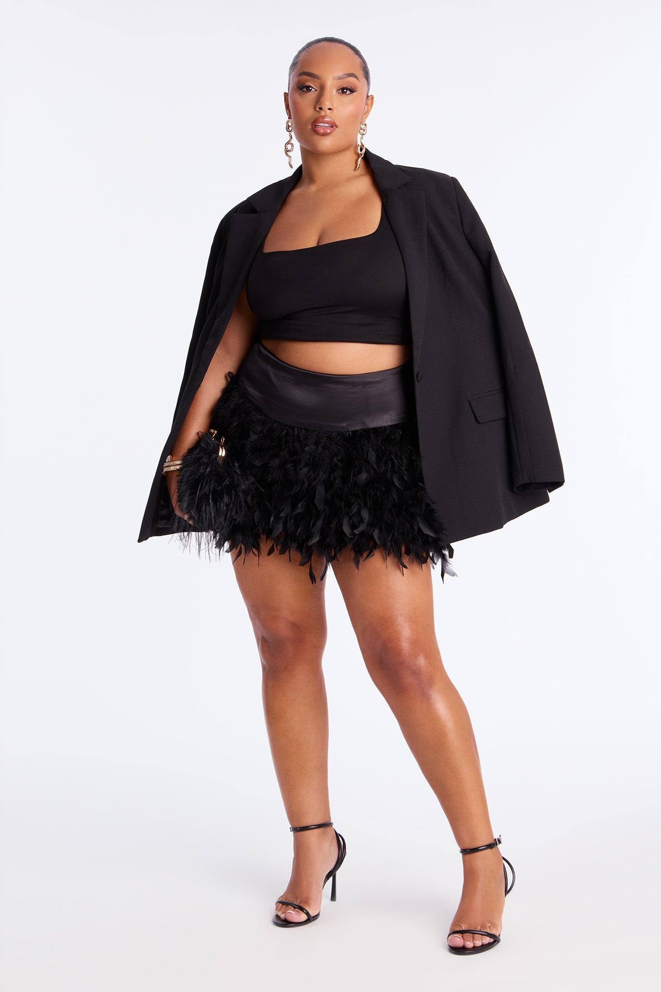 Came To Party Feathered Satin Mini Skirt - Black