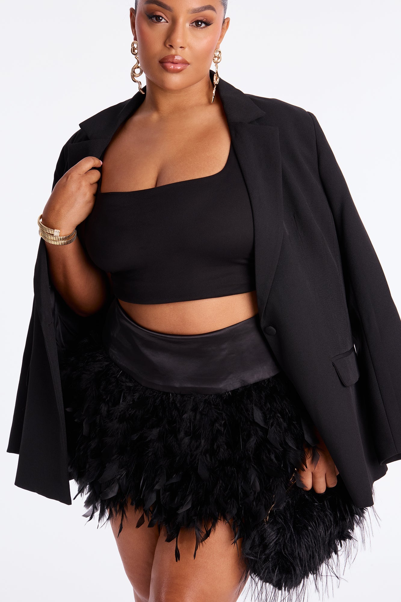 Came To Party Feathered Satin Mini Skirt - Black