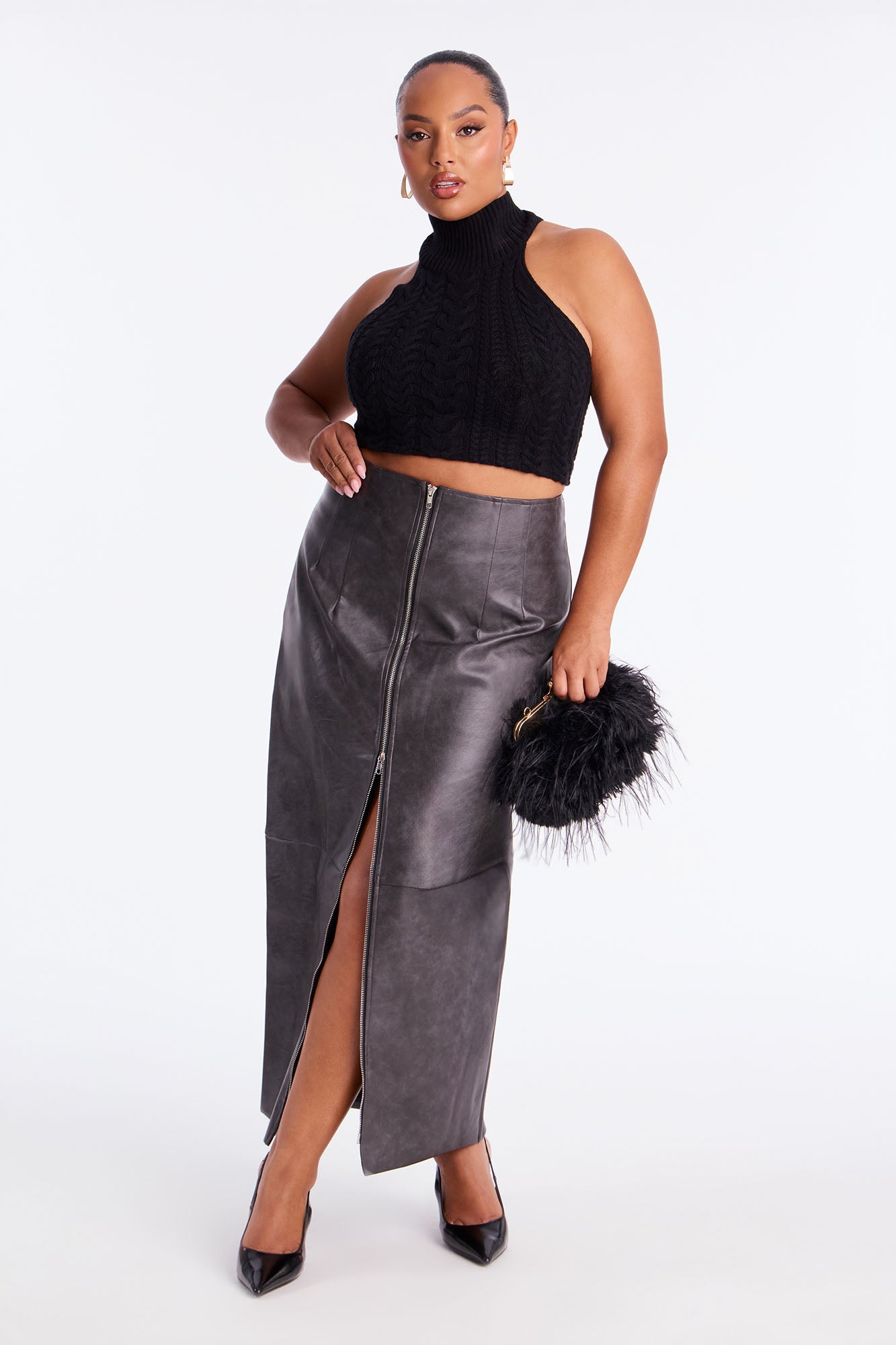 Not Asking Faux Leather Pencil Maxi Skirt - Black