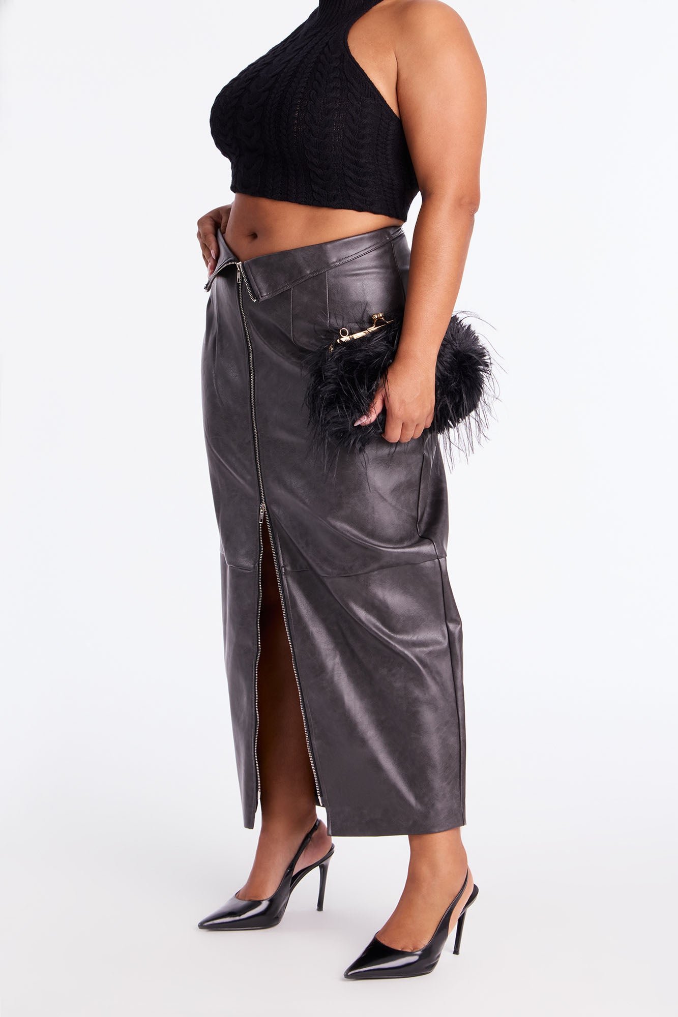 Not Asking Faux Leather Pencil Maxi Skirt - Black