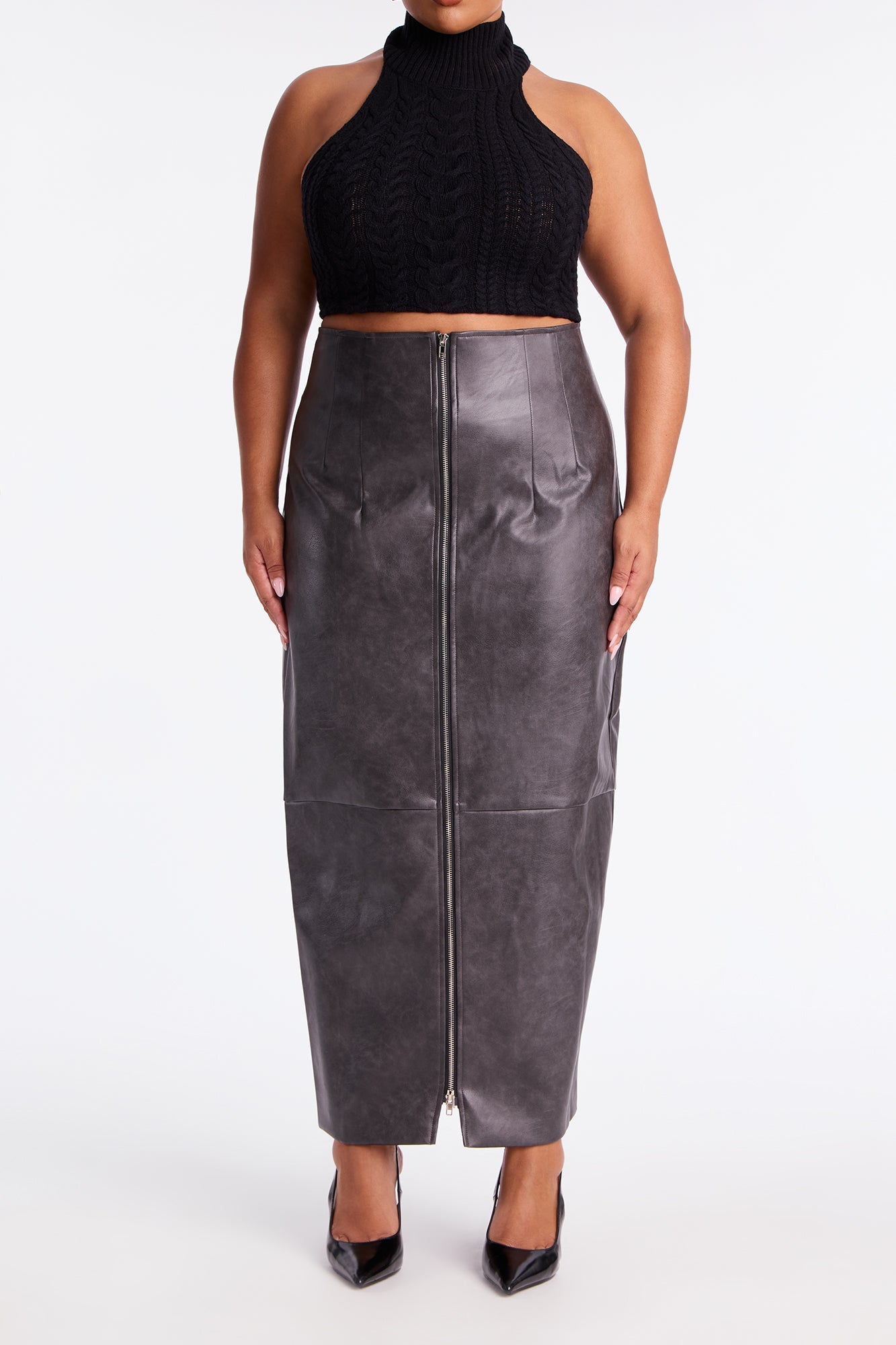 Not Asking Faux Leather Pencil Maxi Skirt - Black