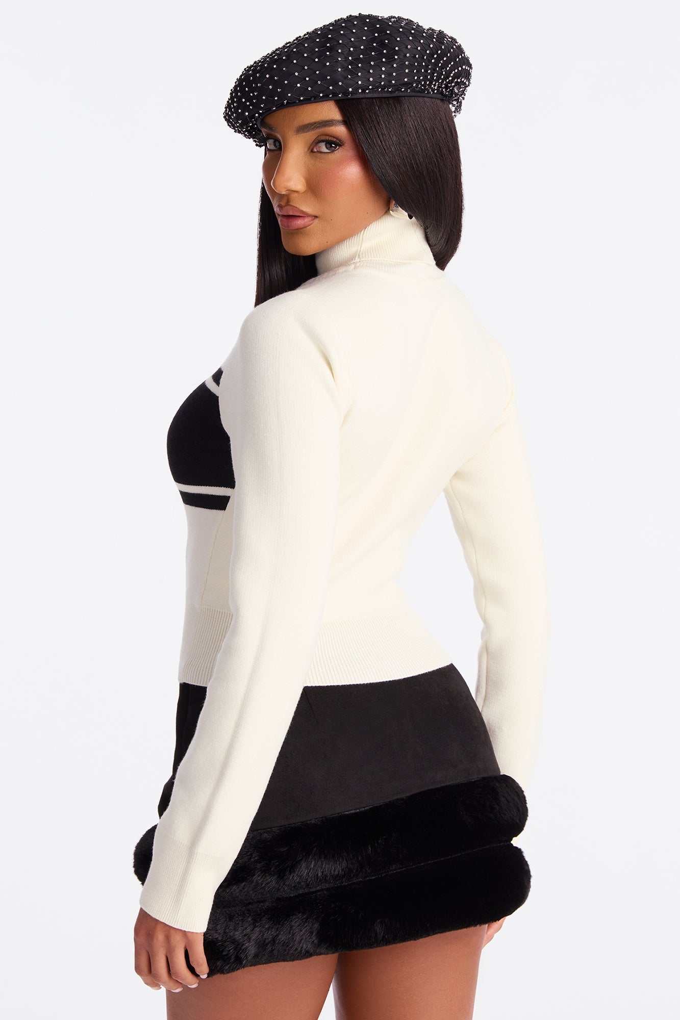 Hot Gossip Turtle Neck Striped Sweater - White/Black