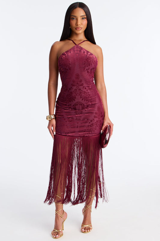 Belle Of The Ball Fringe Trim Mini Dress - Burgundy