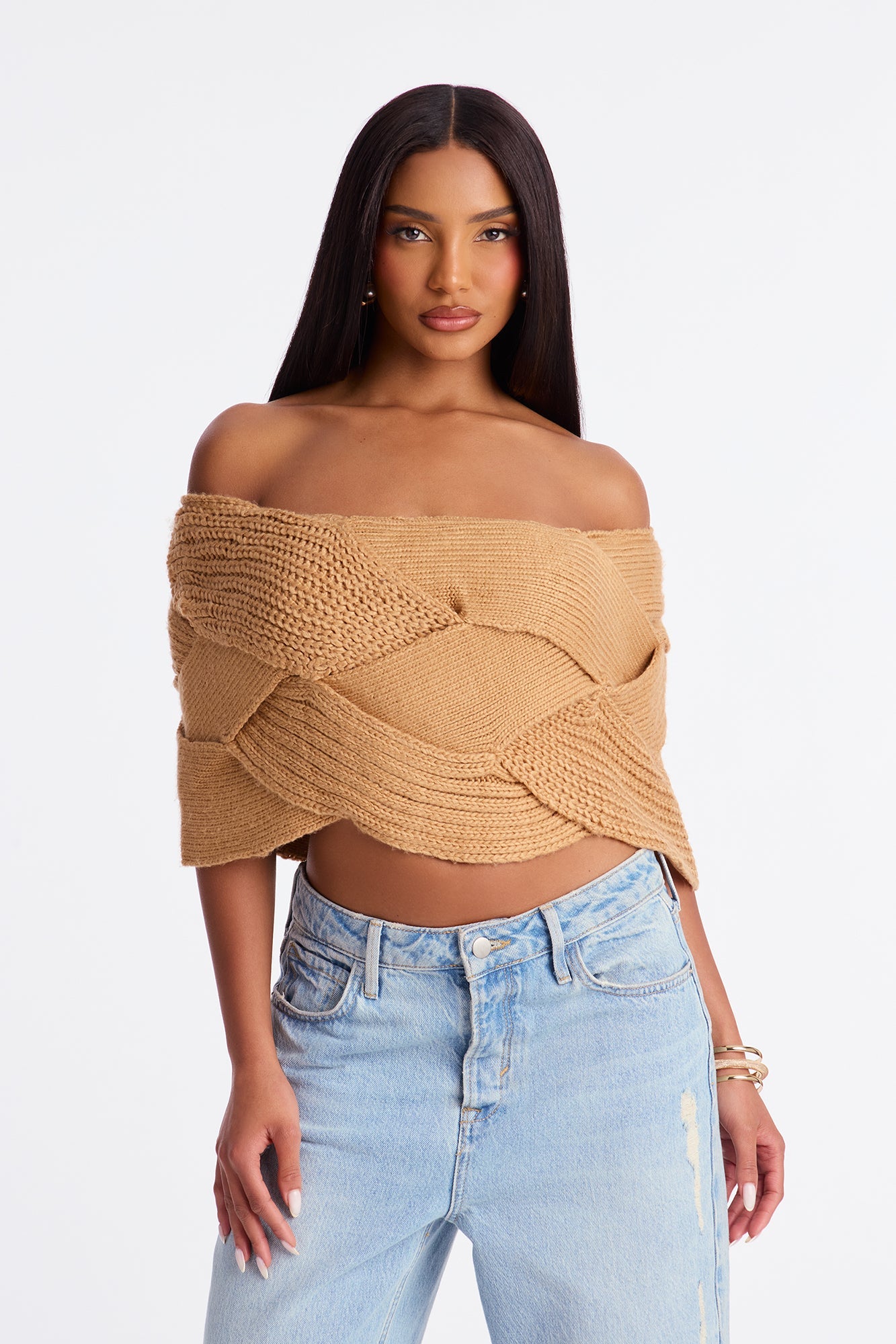 Flirt On Sight Twisted Sweater Top - Camel