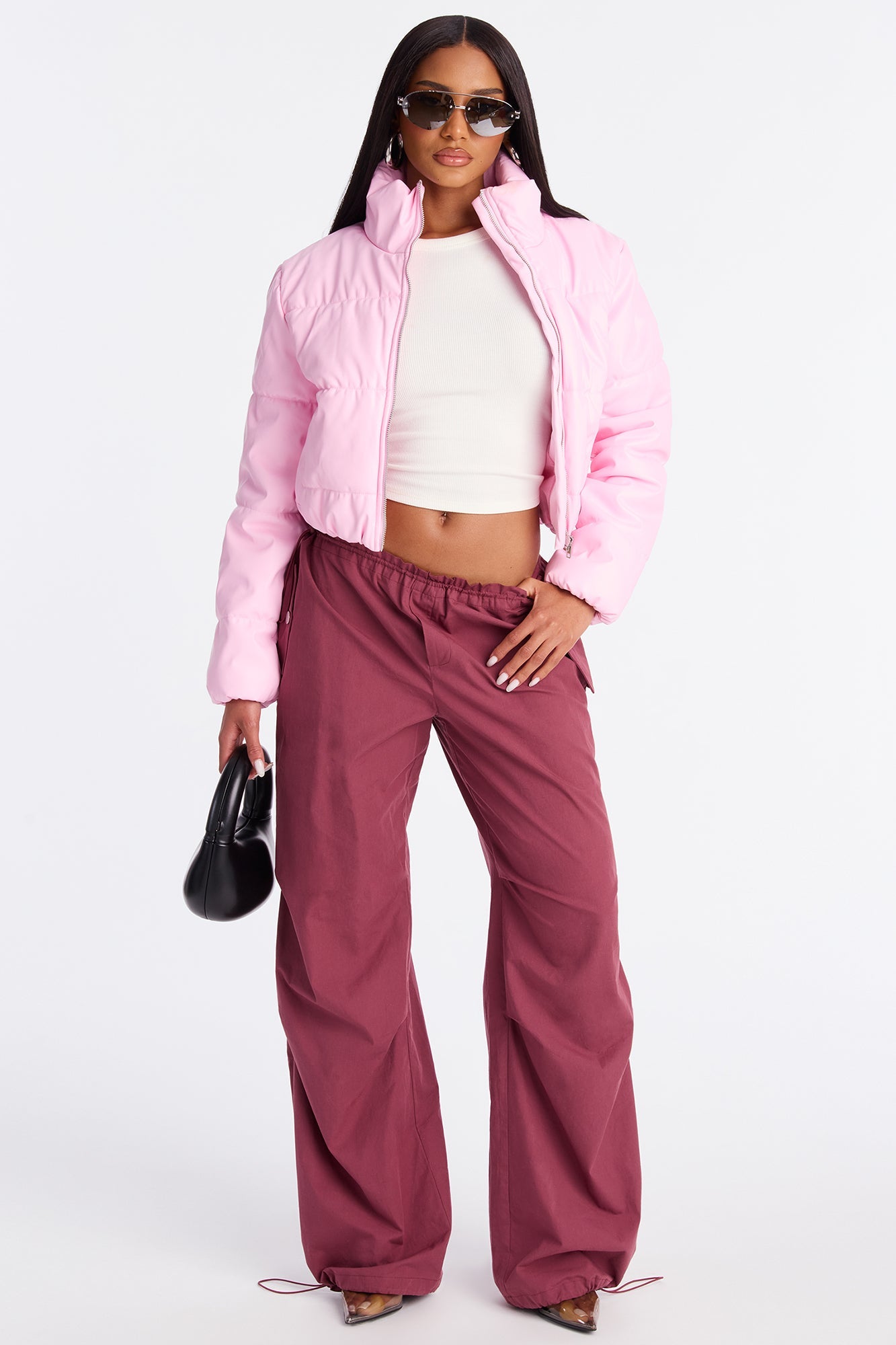 Vixen Faux Leather Puffer Jacket - Pink