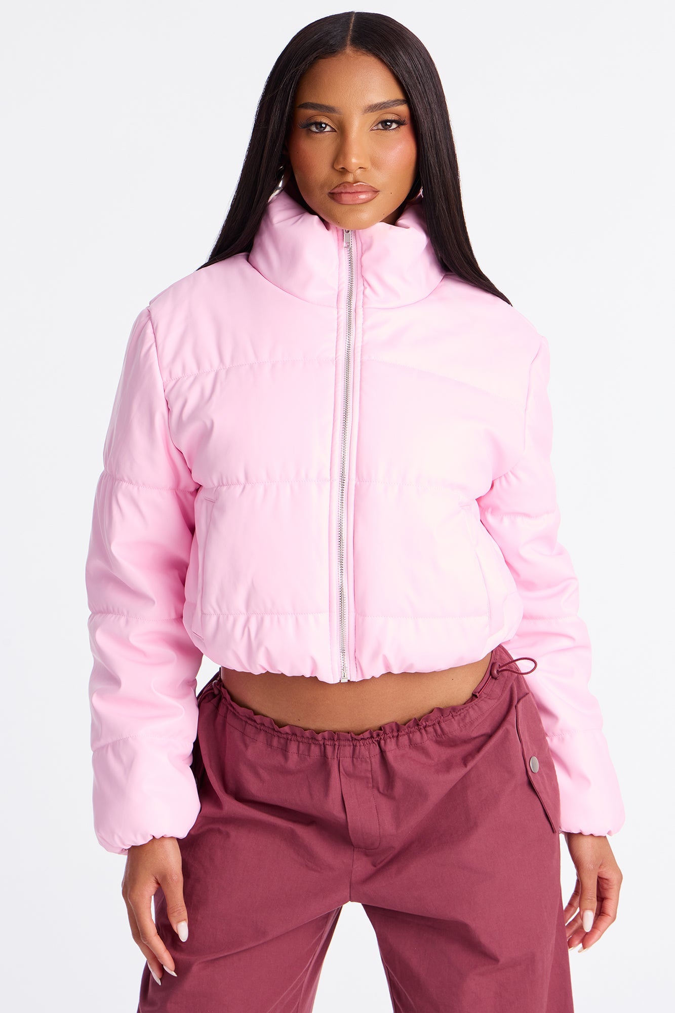 Vixen Faux Leather Puffer Jacket - Pink
