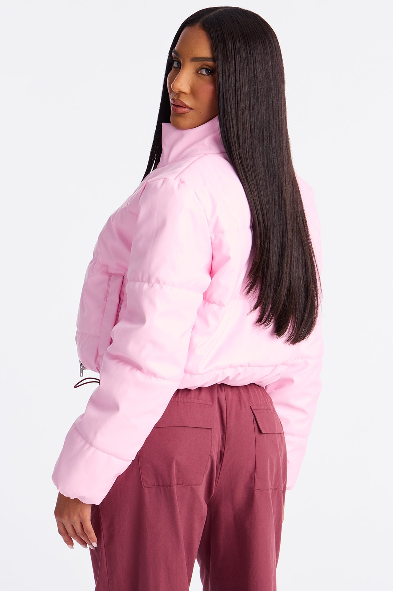 Vixen Faux Leather Puffer Jacket - Pink