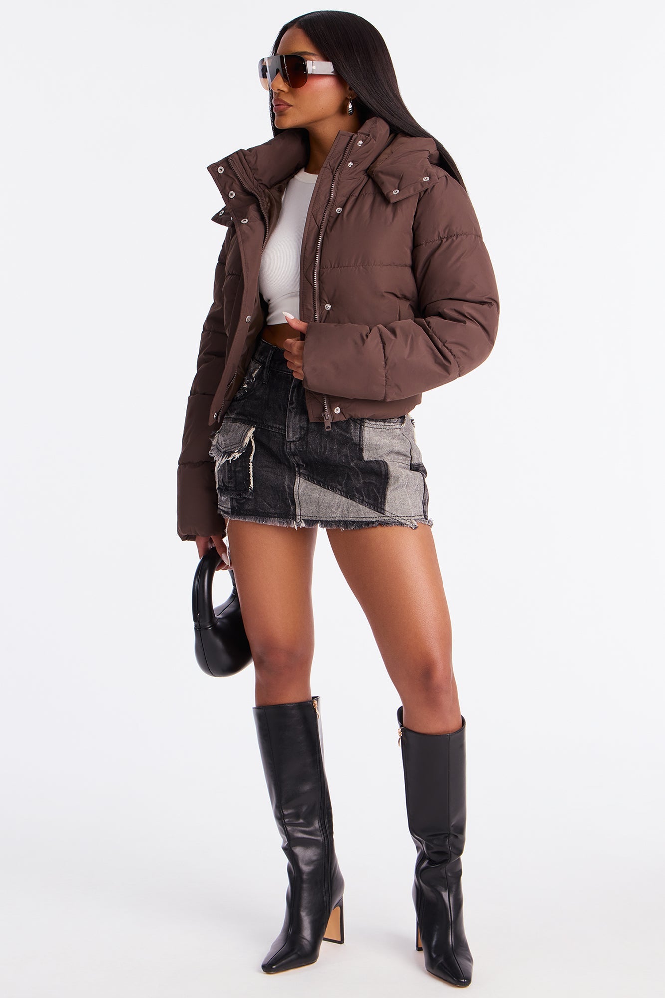 Simi Hooded Nylon Puffer jacket - Brown