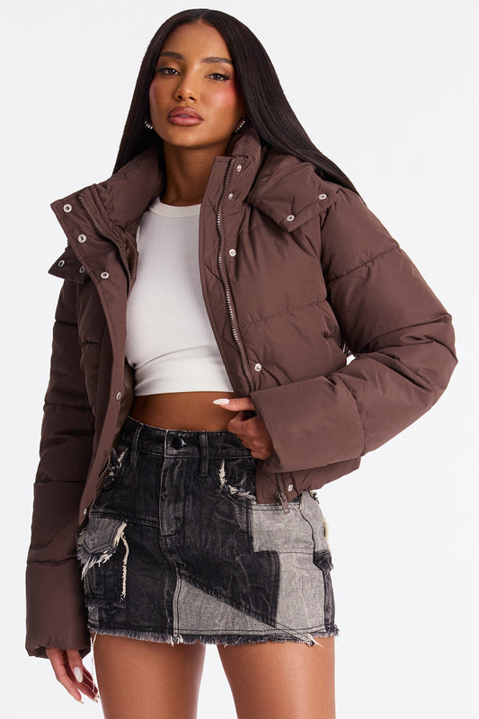 Simi Hooded Nylon Puffer jacket - Brown