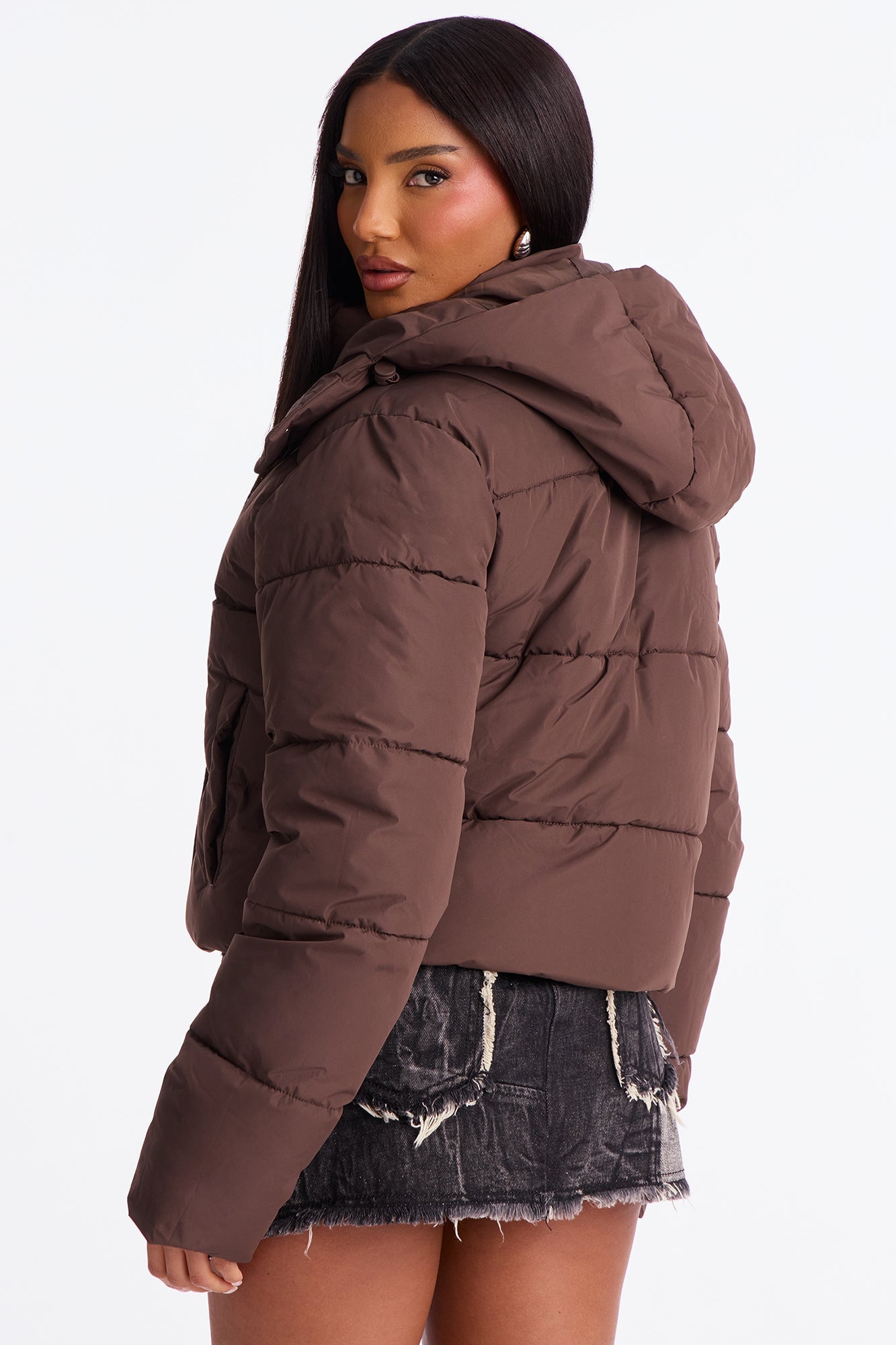 Simi Hooded Nylon Puffer jacket - Brown