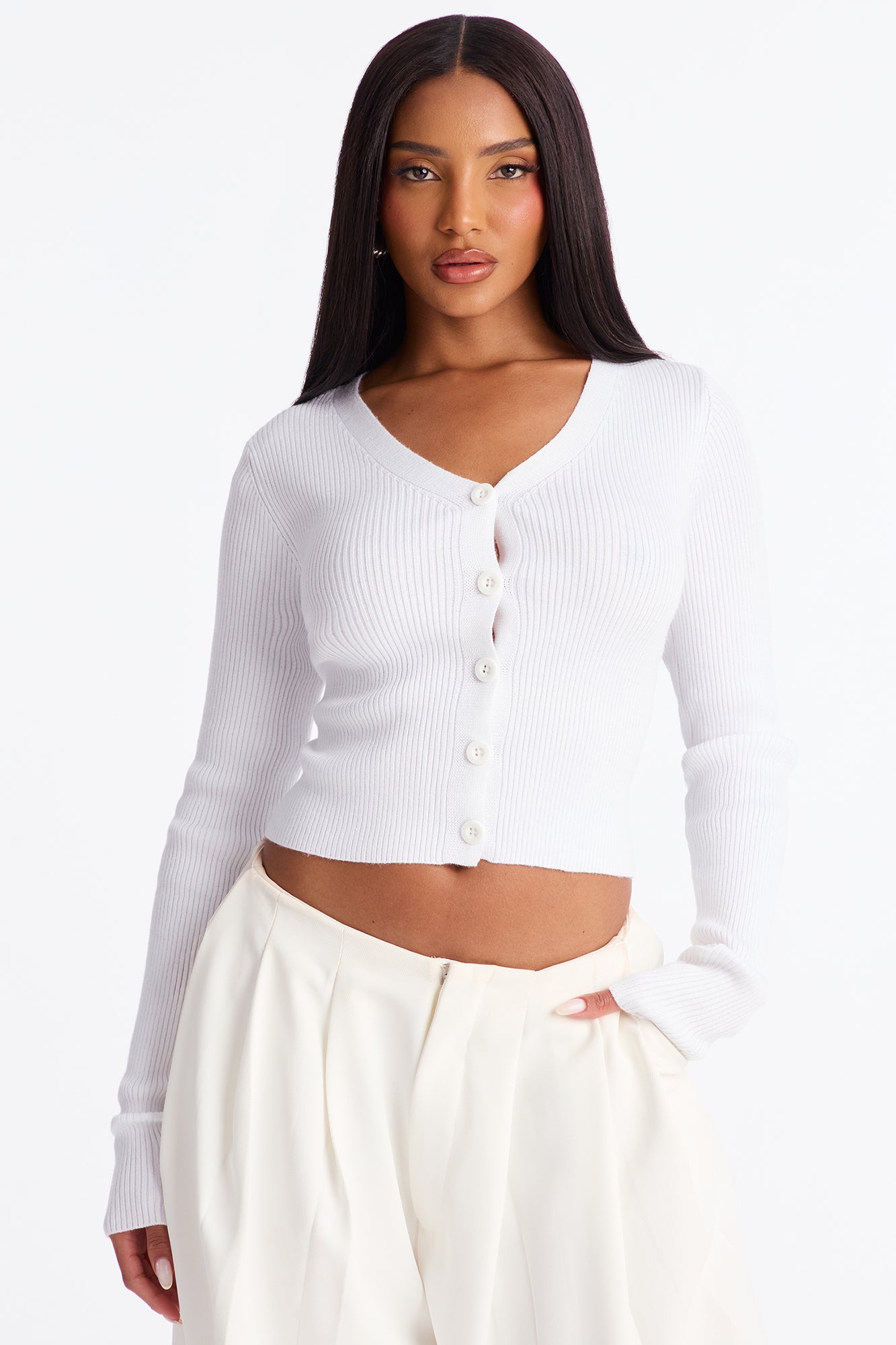 Comfort First Ribbed Cardigan - White