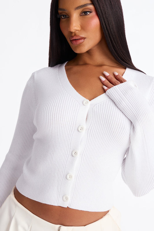 Comfort First Ribbed Cardigan - White