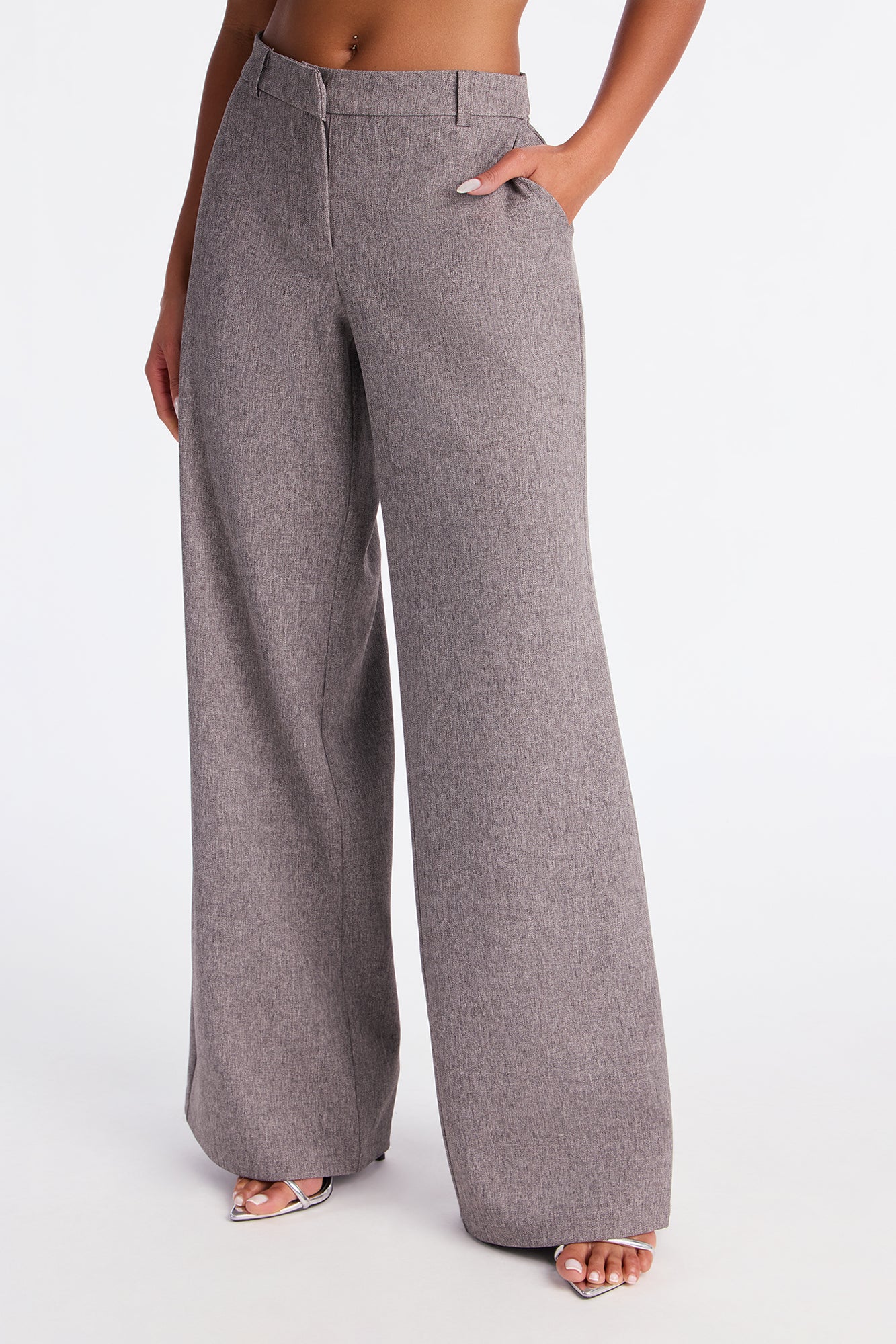 Ava Crepe Wide Leg Trousers 33 - Light Grey