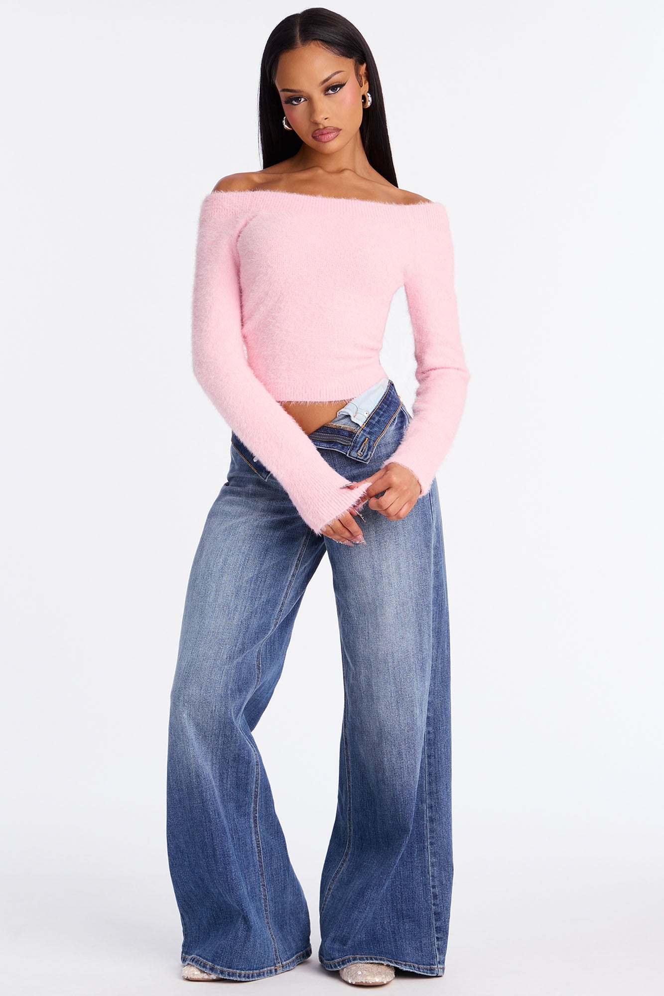 No Control Fuzzy Sweater Top - Light Pink