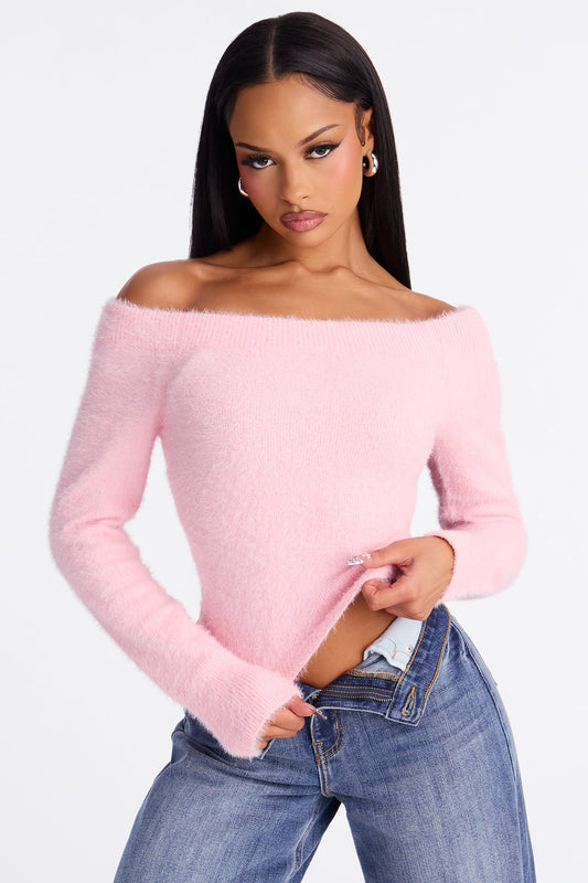 No Control Fuzzy Sweater Top - Light Pink