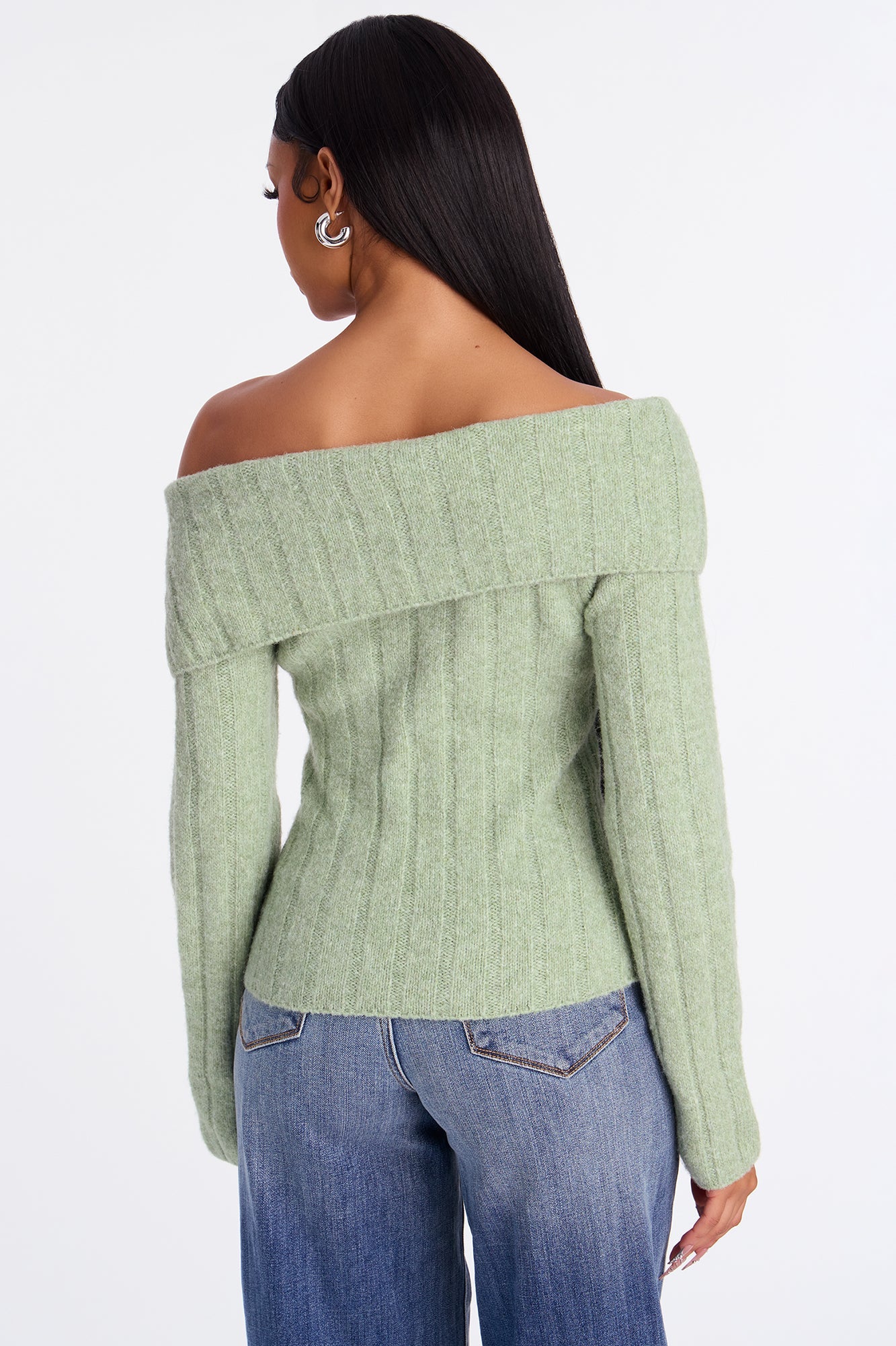 Sassy Soul Off Shoulder Sweater Top - Sage