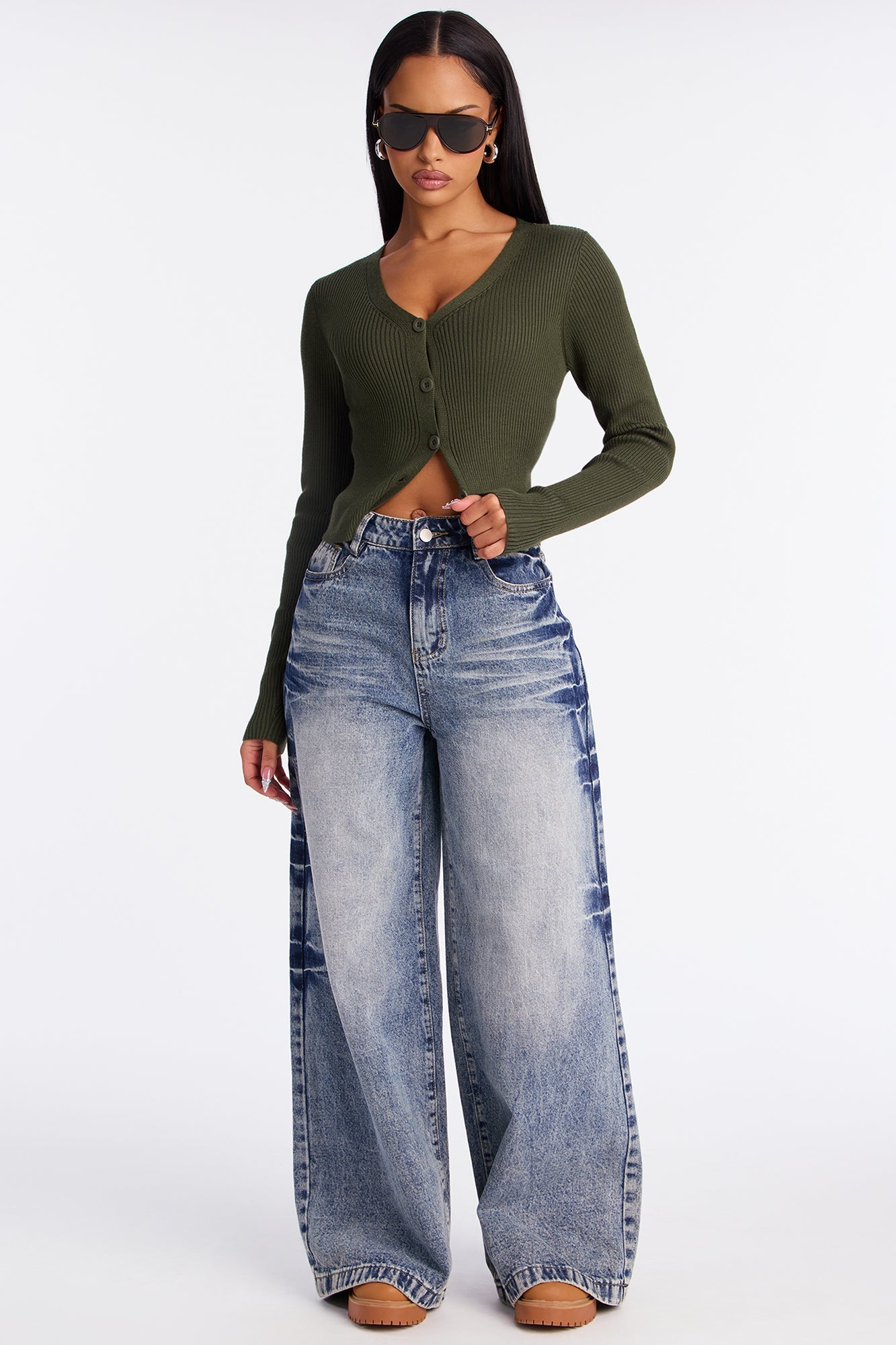 Comfort First Ribbed Cardigan - Green