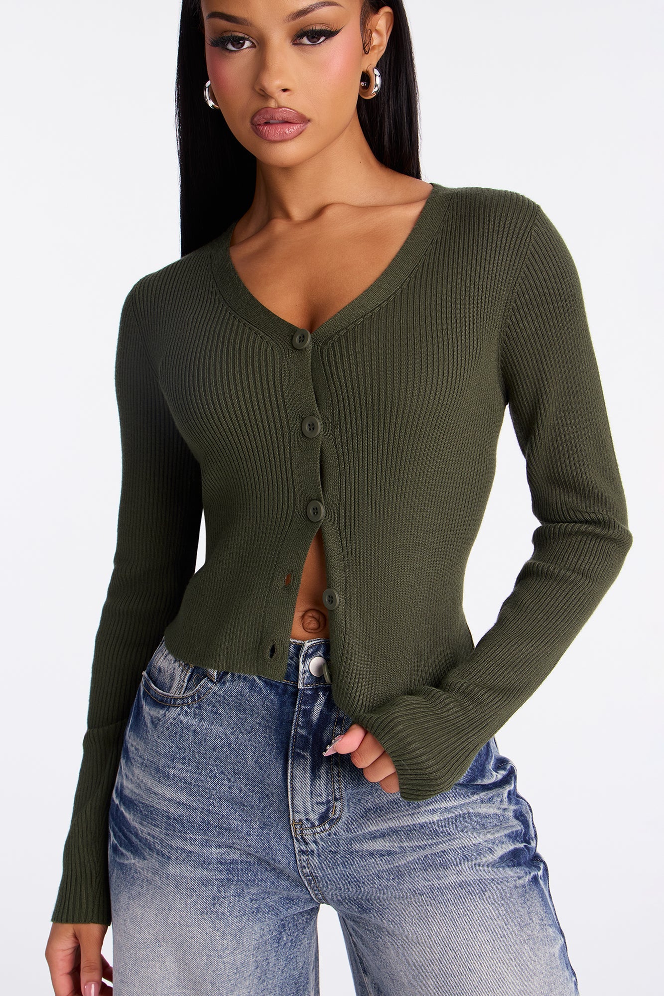 Comfort First Ribbed Cardigan - Green
