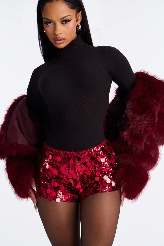 You Wish Sequin Micro Short - Burgundy