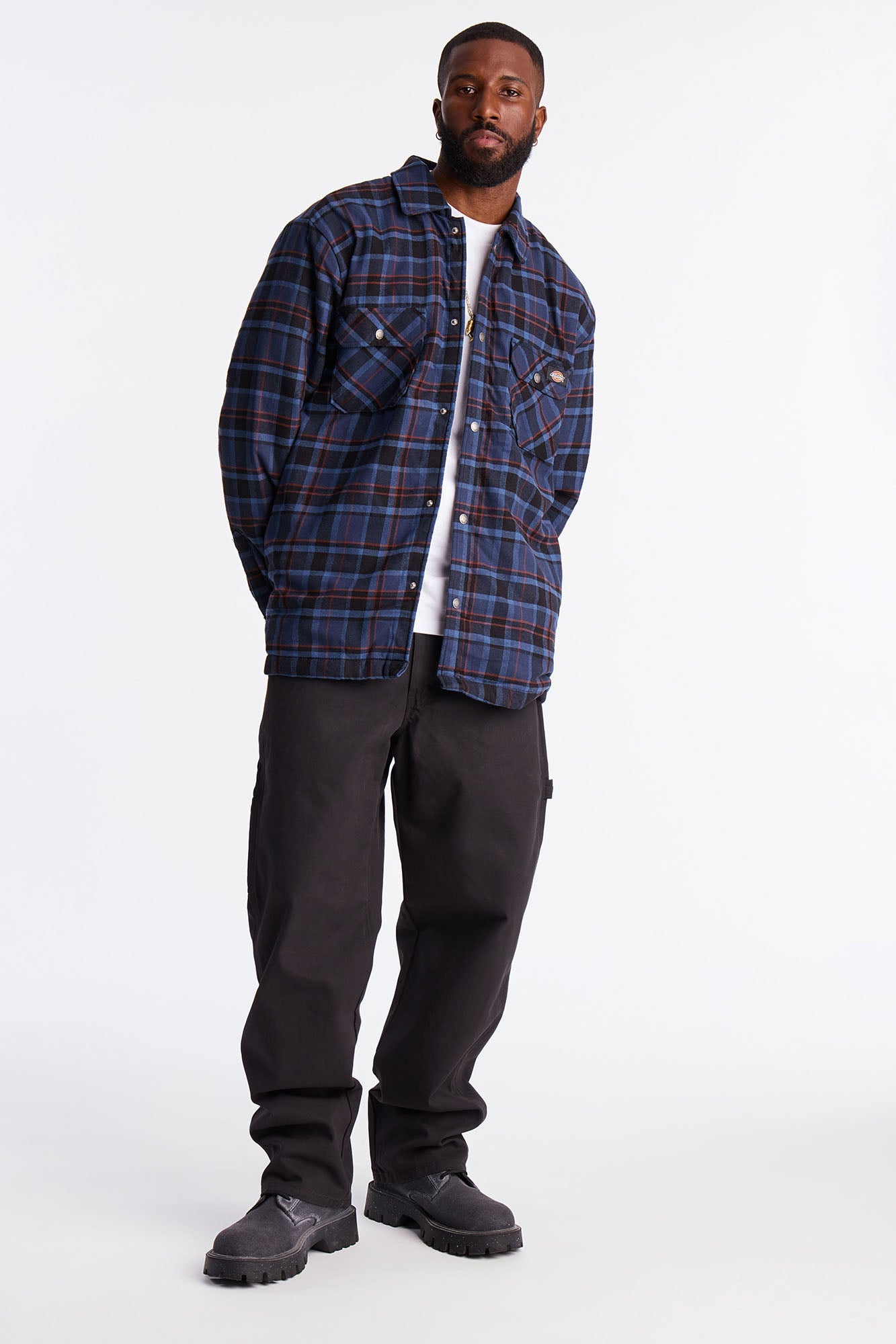 Dickies Sherpa Lined Flannel Shirt Jacket - Blue