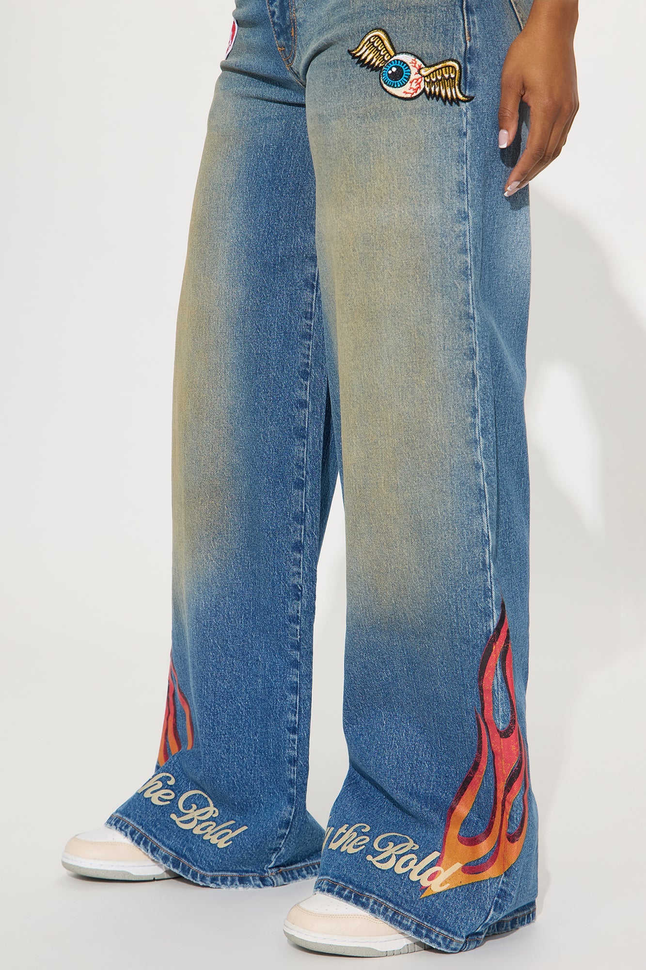 Von Dutch Bold Flame Wide Leg Jeans - Vintage Wash
