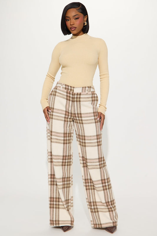 Emma Plaid Trouser Wide Leg Pant 33″ - Cream/combo