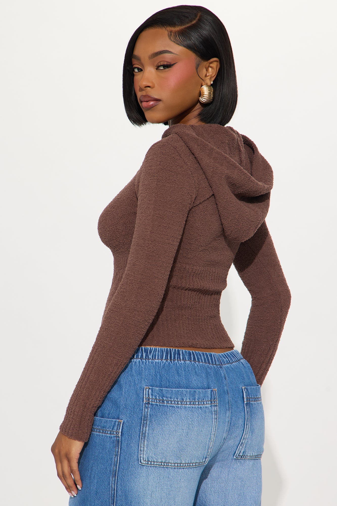 Pillow Talk Zip Front Ribbed Cardigan Sweater - Brown