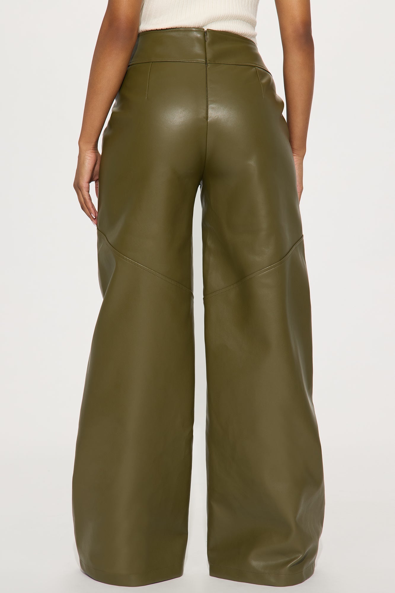 Set In My Ways High Rise Faux Leather Wide Leg Pant 33 - Olive