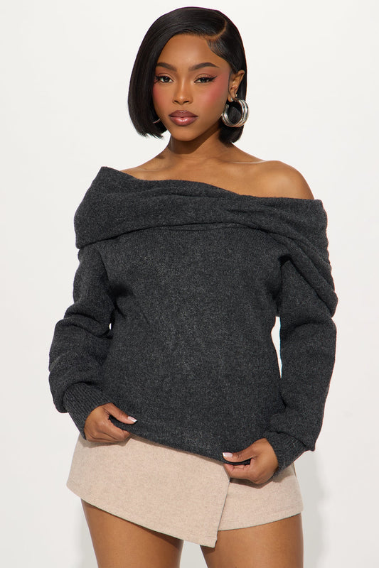 Natalya Twist Sweater Top - Charcoal