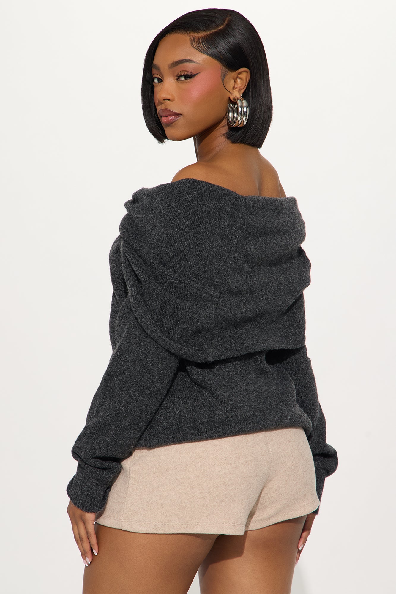 Natalya Twist Sweater Top - Charcoal