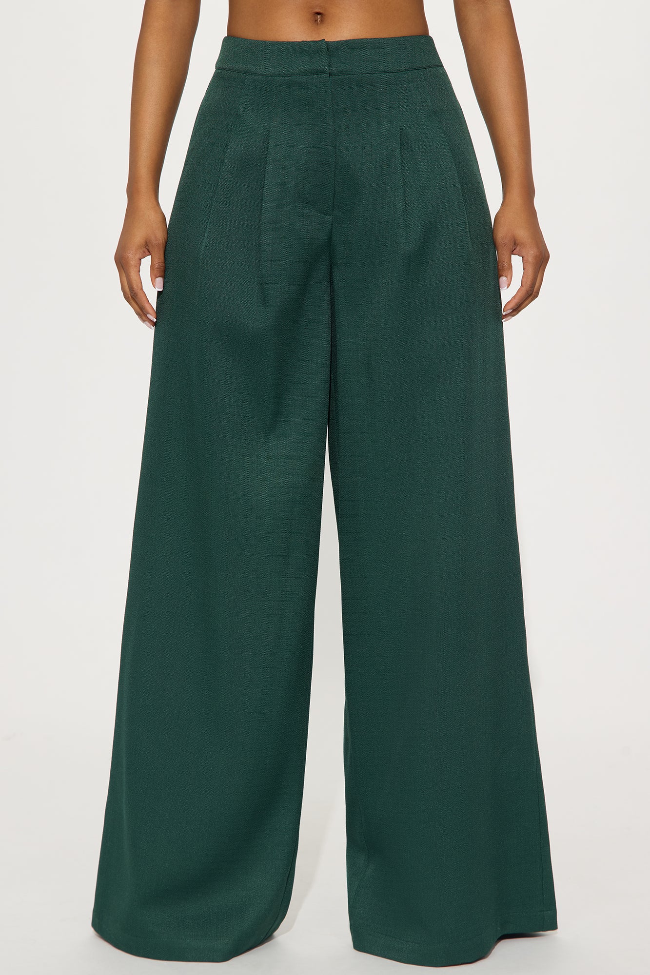 Crystal Textured Wide Leg Pant 33 - Hunter Green
