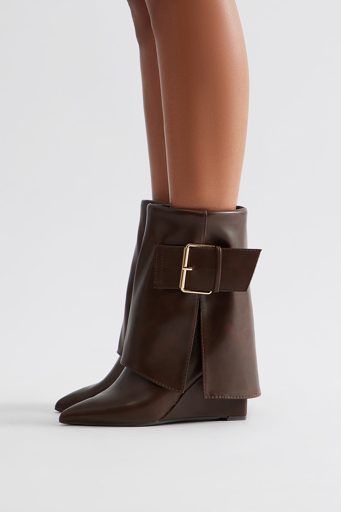 Heights Buckle Overlay Booties - Brown