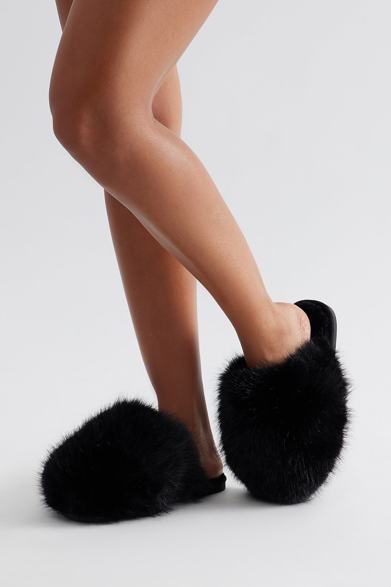 Roro Faux Fur Slippers - Black